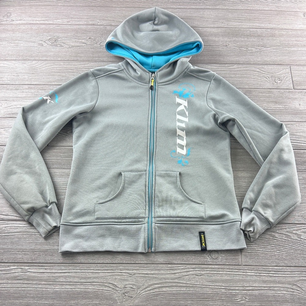 Klim Full Zip Hoodie Gray Blue Performance Fleece Sweatshirt Medium 6207